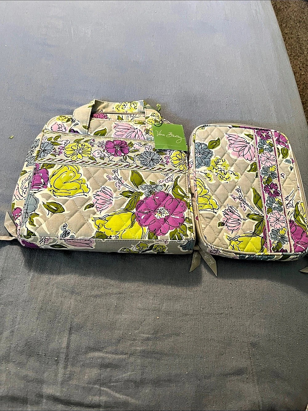 Vera Bradley Floral Cosmetic Bag Set in purple and gray. NWT